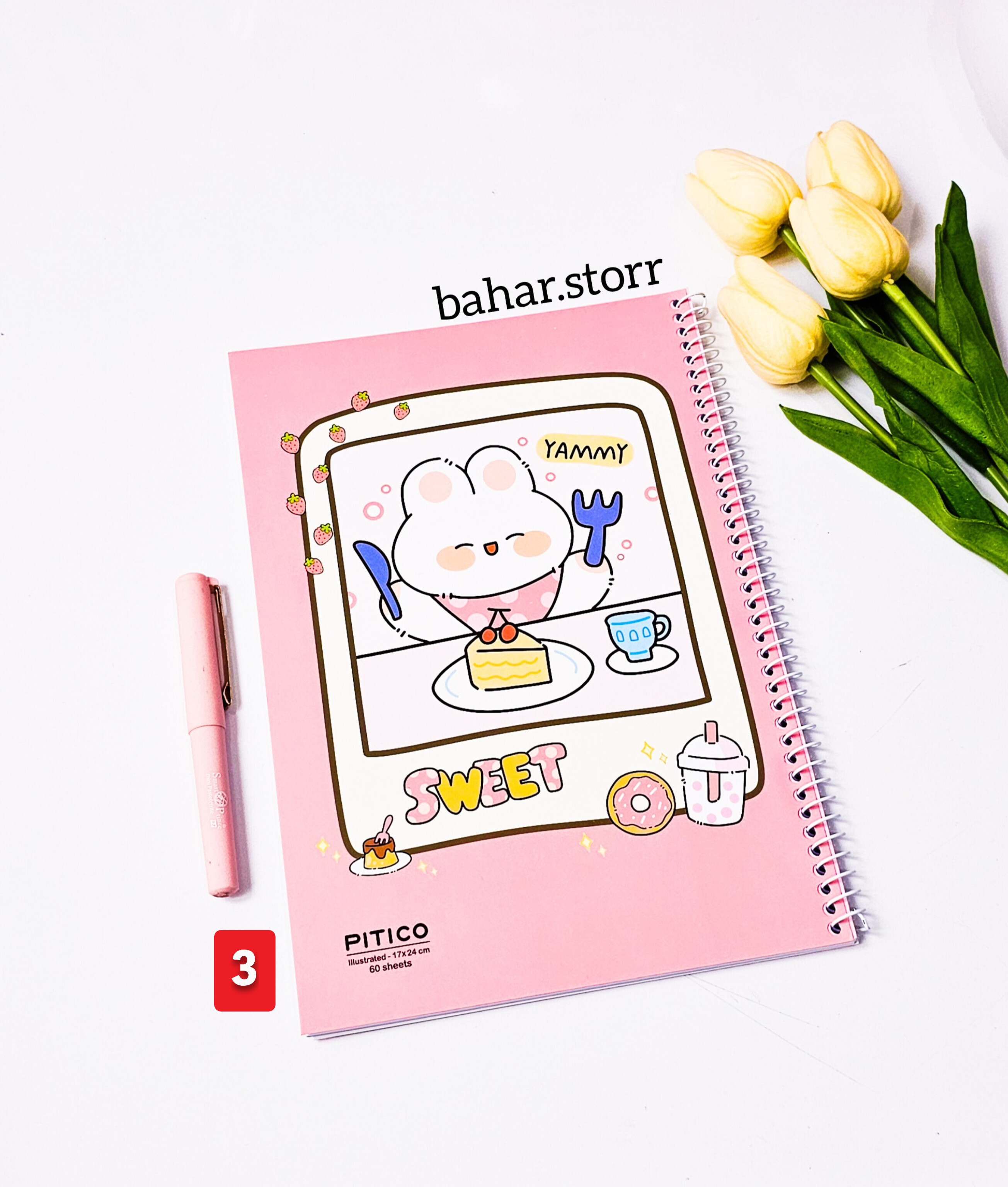 دفتر حاشیه دار فانتزی پیتیکو ۶۰ برگ صورتی