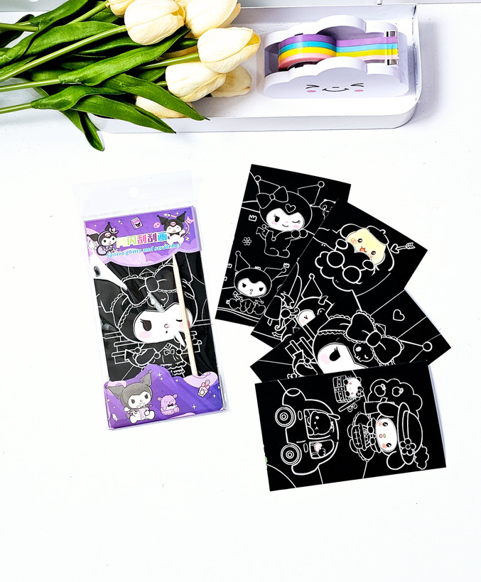 نقاشی خراشیدنی فانتزی ۴ برگه همراه با قلم چوبی کرومی