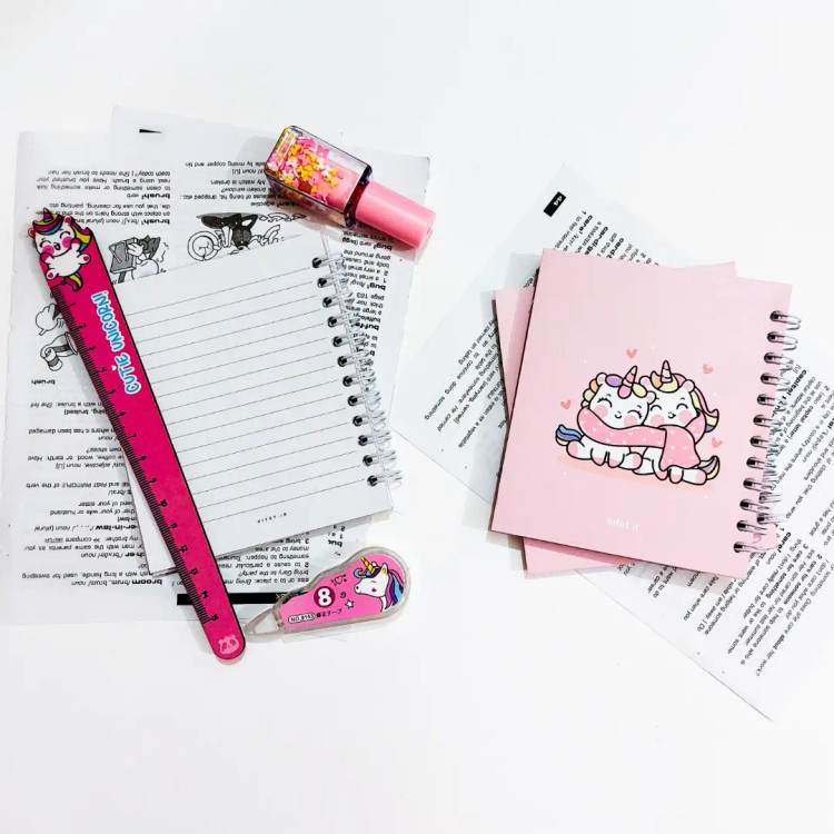 دفترچه جلدمقوایی برند کیفت ۸۰ برگ یونیکورن صورتی