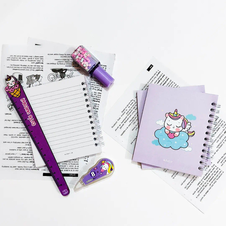 دفترچه جلدمقوایی برند کیفت ۸۰ برگ یونیکورن بنفش