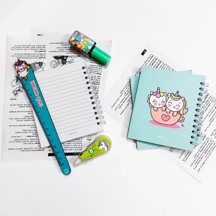 دفترچه جلدمقوایی برند کیفت ۸۰ برگ یونیکورن ابی