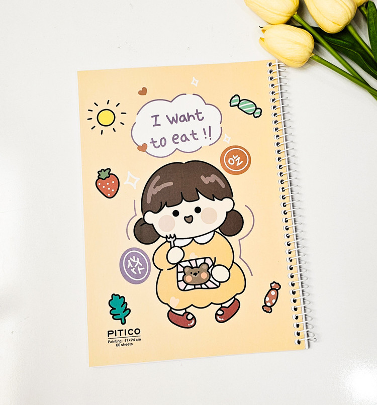 دفتر نقاشی جلد مقوایی برند پیتیکو ۶۰ برگ دختر