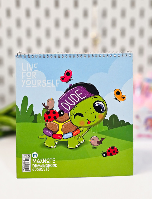 دفتر نقاشی مربعی جلد مقوایی ۶۰ برگ لاکپشت