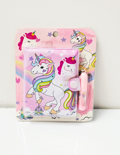 دفترچه پفکی به همراه خودکار طرح یونیکورن صورتی