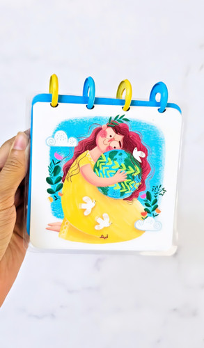 دفترچه دکمه ای جلد پرس شده آبرنگ ۱۰۰ برگ طرح دختر ابی