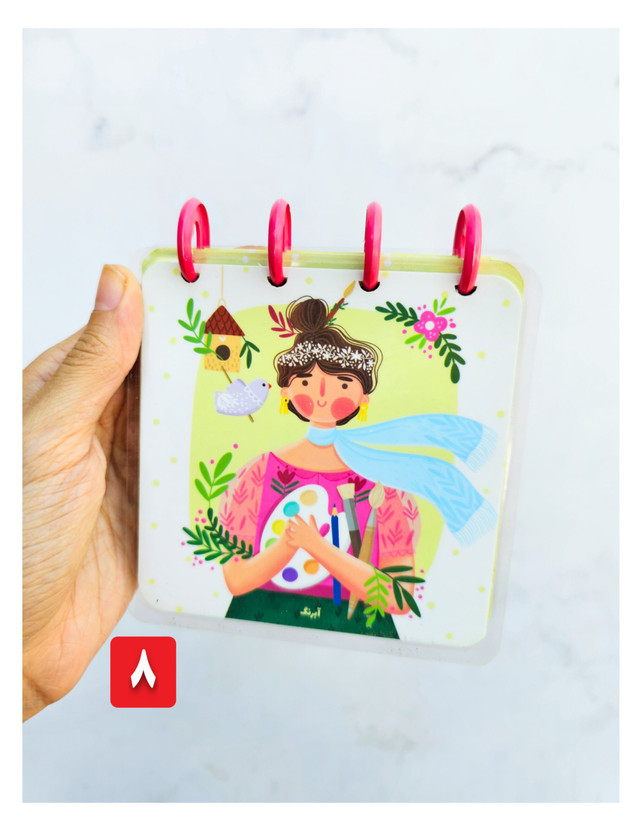 دفترچه دکمه ای جلد پرس شده آبرنگ ۱۰۰ برگ طرح دختر