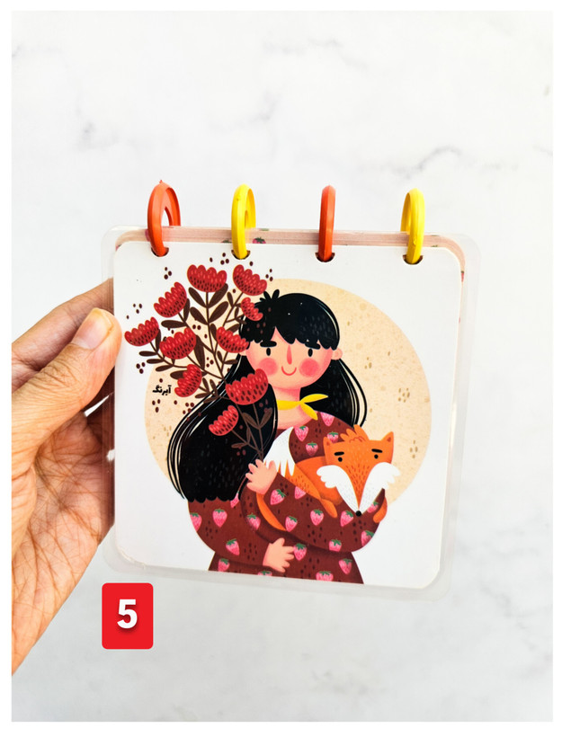 دفترچه دکمه ای جلد پرس شده آبرنگ ۱۰۰ برگ طرح دختربا روباه