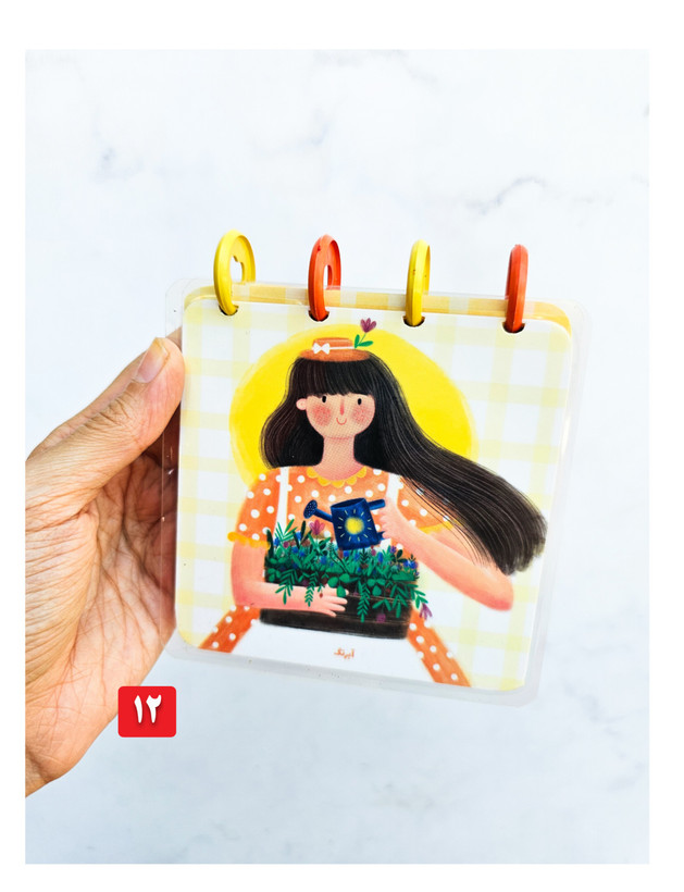 دفترچه دکمه ای جلد پرس شده آبرنگ ۱۰۰ برگ طرح دختر